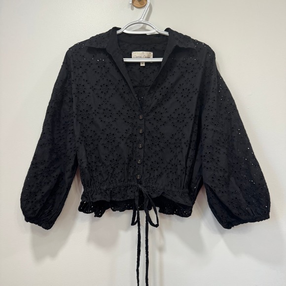 Two Piece Set‎ Cara Cara Black Lace Maxi Skirt Blouse Eyelet Designer 2 Small - Picture 1 of 13